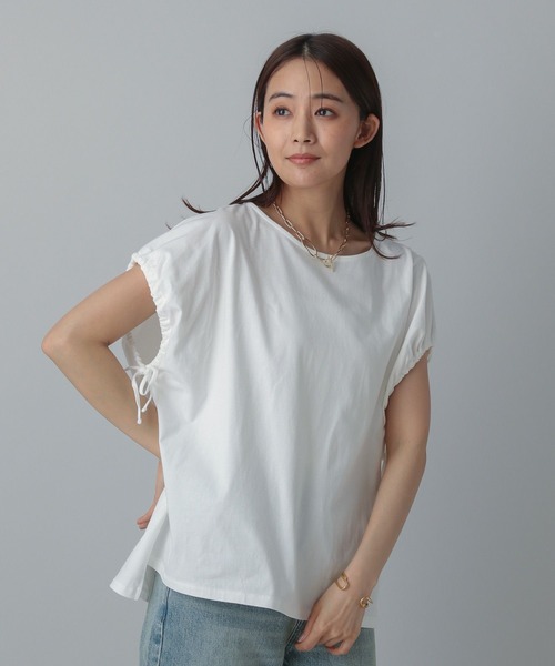 GLOBAL WORK(グローバルワーク)の「MATINEE LINE/冷感ドロストスリーブ半袖/496981(Tシャツ/カットソー・レディース・オフホワイト/ブラック/ライトグレー・REGULAR/LONG)」の8枚目の写真