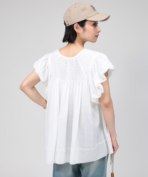 BABYLONE(バビロン)の「【新色予約】フレンチスリーブタックプルオーバーブラウス(Tシャツ/カットソー・レディース・ホワイト/スモークピンク/ネイビー/ブラック/サンドベージュ・フリー)」の13枚目の写真