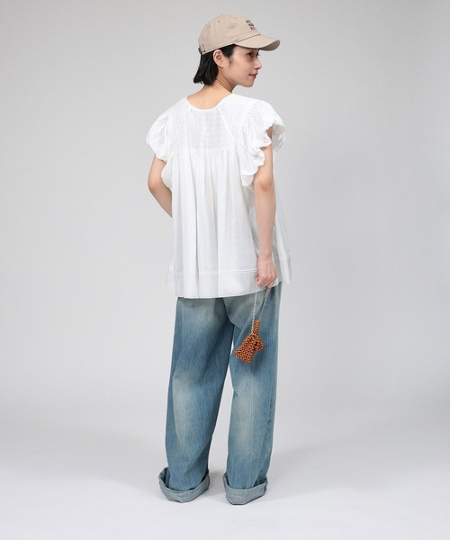 BABYLONE(バビロン)の「【新色予約】フレンチスリーブタックプルオーバーブラウス(Tシャツ/カットソー・レディース・ホワイト/スモークピンク/ネイビー/ブラック/サンドベージュ・フリー)」の10枚目の写真