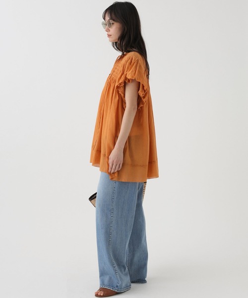 BABYLONE(バビロン)の「【新色予約】フレンチスリーブタックプルオーバーブラウス(Tシャツ/カットソー・レディース・ホワイト/スモークピンク/ネイビー/ブラック/サンドベージュ・フリー)」の14枚目の写真