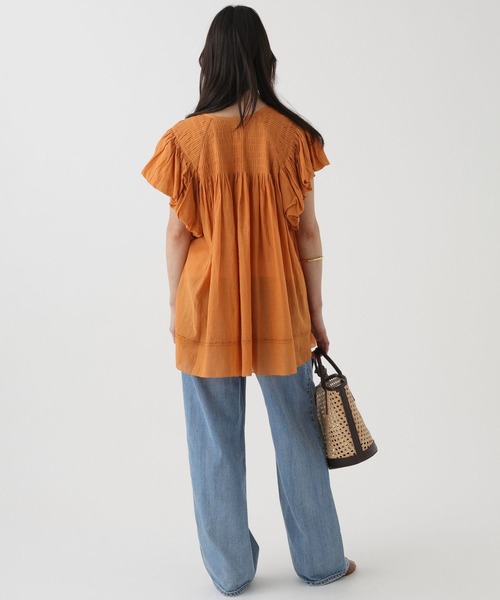 BABYLONE(バビロン)の「【新色予約】フレンチスリーブタックプルオーバーブラウス(Tシャツ/カットソー・レディース・ホワイト/スモークピンク/ネイビー/ブラック/サンドベージュ・フリー)」の15枚目の写真