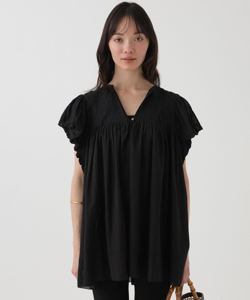 BABYLONE(バビロン)の「【新色予約】フレンチスリーブタックプルオーバーブラウス(Tシャツ/カットソー・レディース・ホワイト/スモークピンク/ネイビー/ブラック/サンドベージュ・フリー)」の16枚目の写真