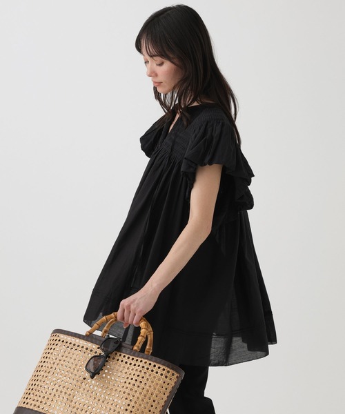 BABYLONE(バビロン)の「【新色予約】フレンチスリーブタックプルオーバーブラウス(Tシャツ/カットソー・レディース・ホワイト/スモークピンク/ネイビー/ブラック/サンドベージュ・フリー)」の18枚目の写真