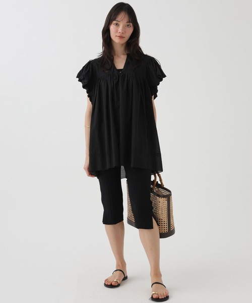 BABYLONE(バビロン)の「【新色予約】フレンチスリーブタックプルオーバーブラウス(Tシャツ/カットソー・レディース・ホワイト/スモークピンク/ネイビー/ブラック/サンドベージュ・フリー)」の20枚目の写真