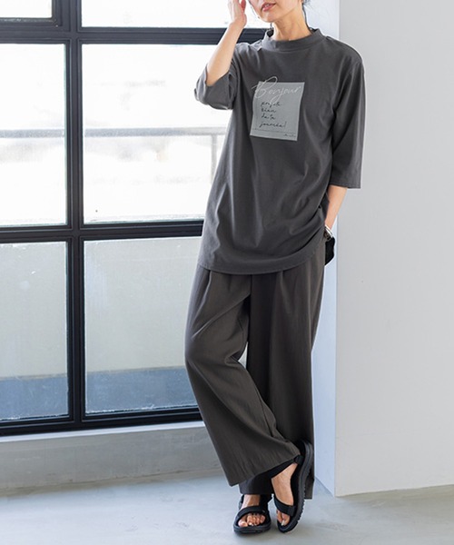 BELLUNA PLUS（ベルーナ）の「サラリ快適！ビンテージワイドパンツ５４（その他パンツ・レディース・ベージュ/ネイビー/チャコール/グレイッシュベージュ・X-LARGE/LARGE/SMALL/MEDIUM）」の6枚目の写真