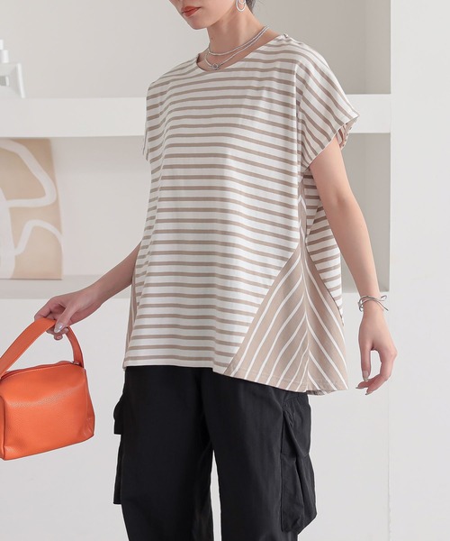 n'OrLABEL(ノアールレーベル)の「『ボーダー切替フレンチスリーブカットソー』(Tシャツ/カットソー・レディース・ブルー/ベージュ/ブラック・FREE)」の20枚目の写真