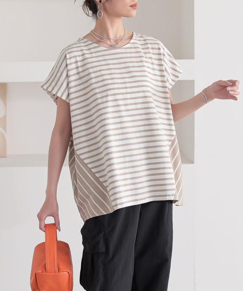 n'OrLABEL(ノアールレーベル)の「『ボーダー切替フレンチスリーブカットソー』(Tシャツ/カットソー・レディース・ブルー/ベージュ/ブラック・FREE)」の22枚目の写真