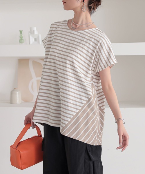 n'OrLABEL(ノアールレーベル)の「『ボーダー切替フレンチスリーブカットソー』(Tシャツ/カットソー・レディース・ブルー/ベージュ/ブラック・FREE)」の21枚目の写真
