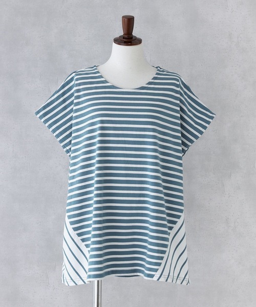 n'OrLABEL(ノアールレーベル)の「『ボーダー切替フレンチスリーブカットソー』(Tシャツ/カットソー・レディース・ブルー/ベージュ/ブラック・FREE)」の17枚目の写真