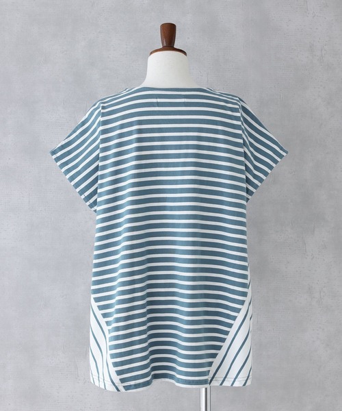 n'OrLABEL(ノアールレーベル)の「『ボーダー切替フレンチスリーブカットソー』(Tシャツ/カットソー・レディース・ブルー/ベージュ/ブラック・FREE)」の8枚目の写真