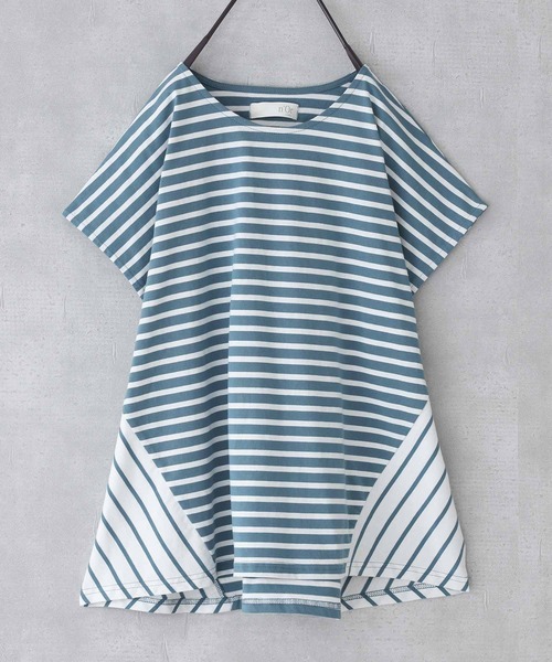 n'OrLABEL(ノアールレーベル)の「『ボーダー切替フレンチスリーブカットソー』(Tシャツ/カットソー・レディース・ブルー/ベージュ/ブラック・FREE)」の13枚目の写真