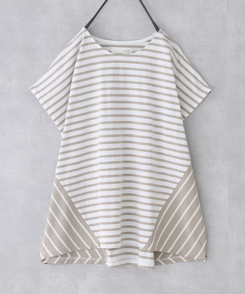 n'OrLABEL(ノアールレーベル)の「『ボーダー切替フレンチスリーブカットソー』(Tシャツ/カットソー・レディース・ブルー/ベージュ/ブラック・FREE)」の5枚目の写真