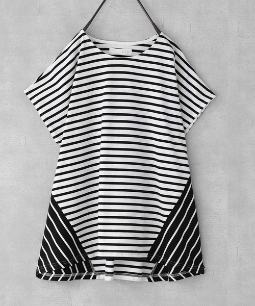 n'OrLABEL(ノアールレーベル)の「『ボーダー切替フレンチスリーブカットソー』(Tシャツ/カットソー・レディース・ブルー/ベージュ/ブラック・FREE)」の7枚目の写真