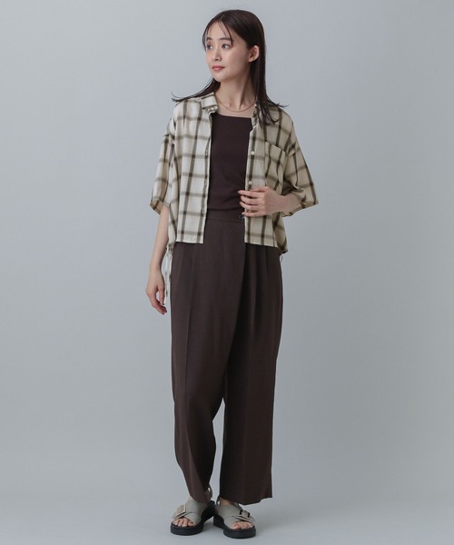 GLOBAL WORK（グローバルワーク）の「MATINEE LINE/チェックドロストシャツ半袖/495658（シャツ/ブラウス・レディース・ダークブラウン/ブラック/オフホワイト・SHORT/REGULAR）」の4枚目の写真