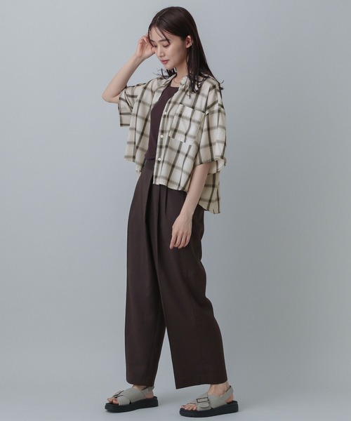 GLOBAL WORK（グローバルワーク）の「MATINEE LINE/チェックドロストシャツ半袖/495658（シャツ/ブラウス・レディース・ダークブラウン/ブラック/オフホワイト・SHORT/REGULAR）」の5枚目の写真