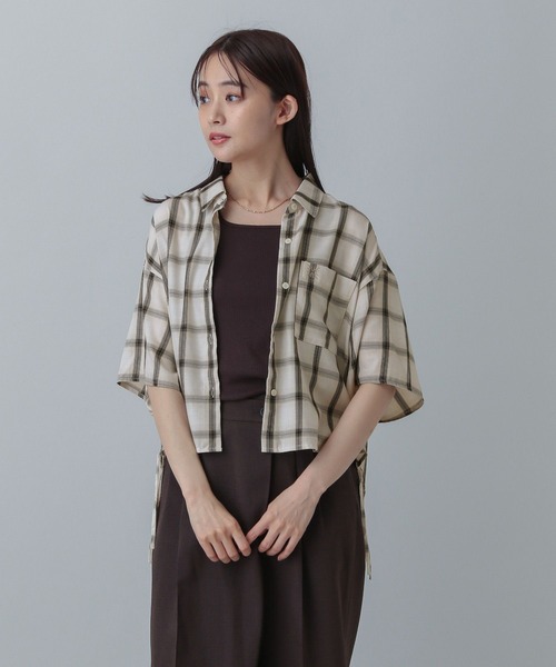GLOBAL WORK（グローバルワーク）の「MATINEE LINE/チェックドロストシャツ半袖/495658（シャツ/ブラウス・レディース・ダークブラウン/ブラック/オフホワイト・SHORT/REGULAR）」の7枚目の写真