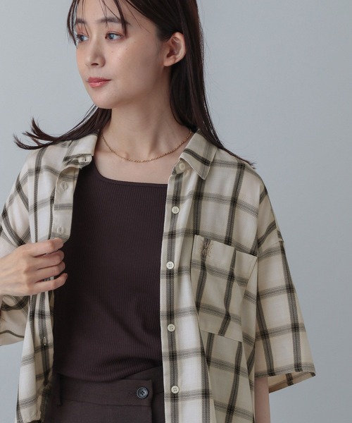 GLOBAL WORK（グローバルワーク）の「MATINEE LINE/チェックドロストシャツ半袖/495658（シャツ/ブラウス・レディース・ダークブラウン/ブラック/オフホワイト・SHORT/REGULAR）」の9枚目の写真