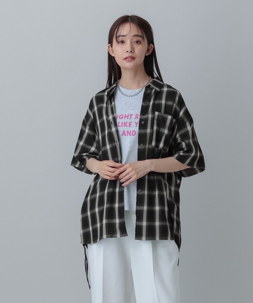 GLOBAL WORK（グローバルワーク）の「MATINEE LINE/チェックドロストシャツ半袖/495658（シャツ/ブラウス・レディース・ダークブラウン/ブラック/オフホワイト・SHORT/REGULAR）」の12枚目の写真