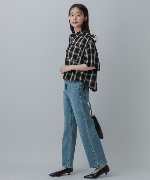 GLOBAL WORK（グローバルワーク）の「MATINEE LINE/チェックドロストシャツ半袖/495658（シャツ/ブラウス・レディース・ダークブラウン/ブラック/オフホワイト・SHORT/REGULAR）」の15枚目の写真