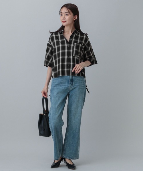 GLOBAL WORK（グローバルワーク）の「MATINEE LINE/チェックドロストシャツ半袖/495658（シャツ/ブラウス・レディース・ダークブラウン/ブラック/オフホワイト・SHORT/REGULAR）」の16枚目の写真