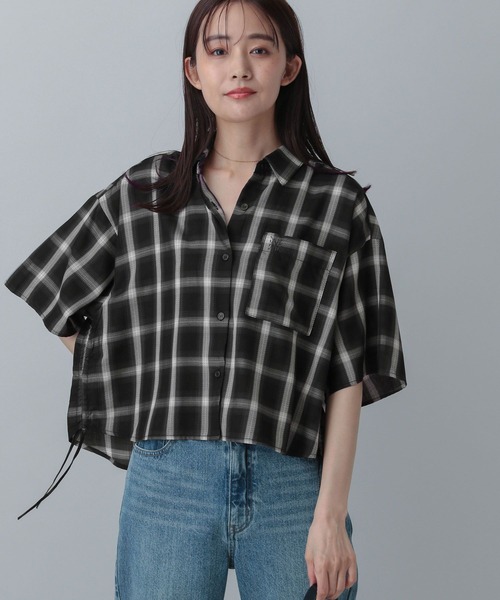 GLOBAL WORK（グローバルワーク）の「MATINEE LINE/チェックドロストシャツ半袖/495658（シャツ/ブラウス・レディース・ダークブラウン/ブラック/オフホワイト・SHORT/REGULAR）」の18枚目の写真