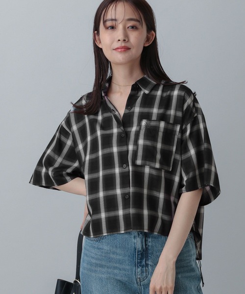 GLOBAL WORK（グローバルワーク）の「MATINEE LINE/チェックドロストシャツ半袖/495658（シャツ/ブラウス・レディース・ダークブラウン/ブラック/オフホワイト・SHORT/REGULAR）」の19枚目の写真