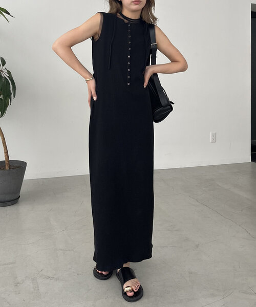 CAPRICIEUX LE'MAGE(カプリシューレマージュ)の「【低身長・高身長サイズあり】チョーカーSETチュールトリムワンピース(ワンピース・レディース・ブラック/ブラウン/ベージュ・FREE/PS/TM)」の4枚目の写真