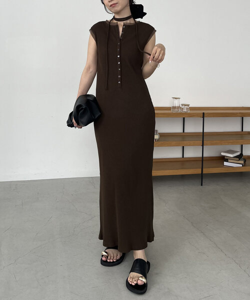 CAPRICIEUX LE'MAGE(カプリシューレマージュ)の「【低身長・高身長サイズあり】チョーカーSETチュールトリムワンピース(ワンピース・レディース・ブラック/ブラウン/ベージュ・FREE/PS/TM)」の22枚目の写真