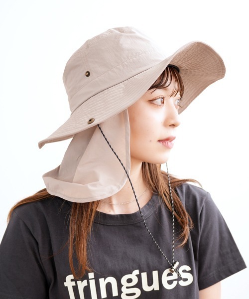 polcadot（ポルカドット）の「【かぶれる日傘】ナイロンシェード付きサファリハット（ハット・レディース・ブラック/グレイッシュベージュ/カーキ・FREE）」の3枚目の写真