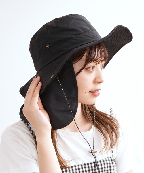 polcadot（ポルカドット）の「【かぶれる日傘】ナイロンシェード付きサファリハット（ハット・レディース・ブラック/グレイッシュベージュ/カーキ・FREE）」の2枚目の写真