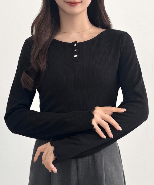 CENEA(セネア)の「薄手フロント釦ランダムリブカットソートップス(Tシャツ/カットソー・レディース・ブラック/チャコール・SMALL/MEDIUM/LARGE)」の7枚目の写真