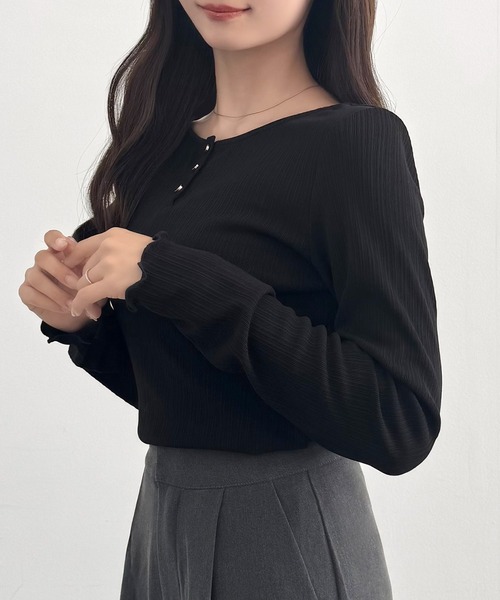 CENEA(セネア)の「薄手フロント釦ランダムリブカットソートップス(Tシャツ/カットソー・レディース・ブラック/チャコール・SMALL/MEDIUM/LARGE)」の8枚目の写真