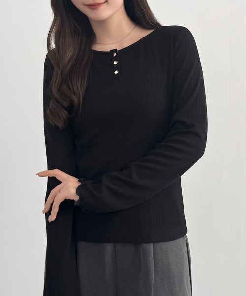 CENEA(セネア)の「薄手フロント釦ランダムリブカットソートップス(Tシャツ/カットソー・レディース・ブラック/チャコール・SMALL/MEDIUM/LARGE)」の10枚目の写真