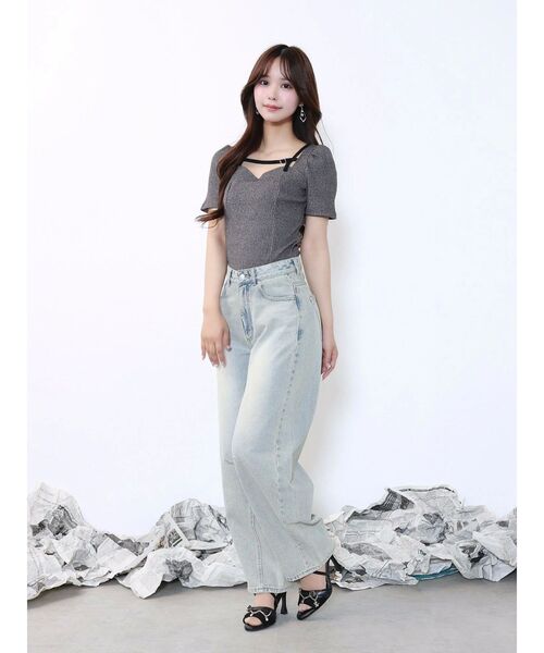 EATME（イートミー）の「ベルテッド パフリブTOP（Tシャツ/カットソー・レディース・ブラック/オフホワイト/グレー・FREE）」の14枚目の写真