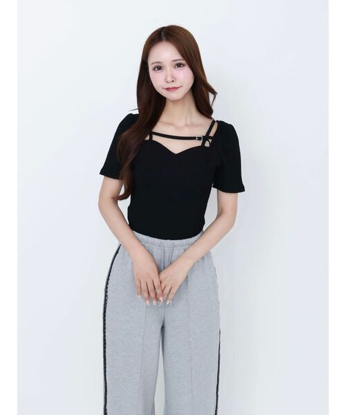 EATME（イートミー）の「ベルテッド パフリブTOP（Tシャツ/カットソー・レディース・ブラック/オフホワイト/グレー・FREE）」の16枚目の写真