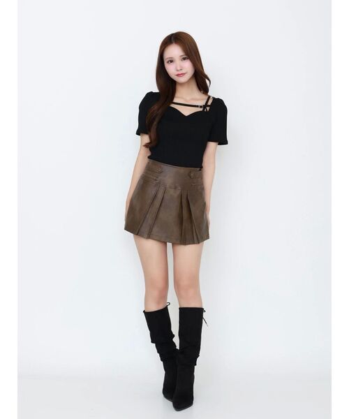 EATME（イートミー）の「ベルテッド パフリブTOP（Tシャツ/カットソー・レディース・ブラック/オフホワイト/グレー・FREE）」の21枚目の写真