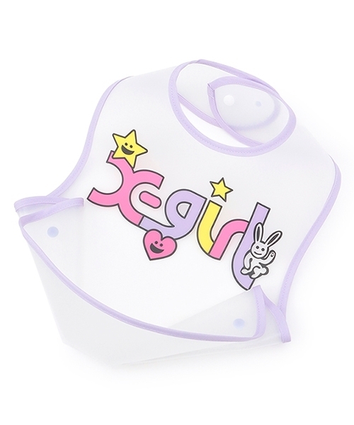 X-girl Stages（エックスガールステージス）の「ロゴ＆キャラクターお食事スタイ（スタイ/よだれかけ・キッズ・ラベンダー・F）」の5枚目の写真