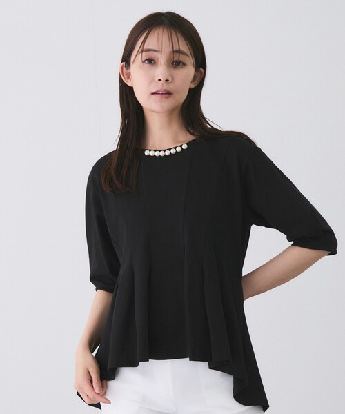 Jayro(ジャイロ)の「パール付きペプラムカットソー(Tシャツ/カットソー・レディース・ブラック/ホワイト・FREE)」の3枚目の写真