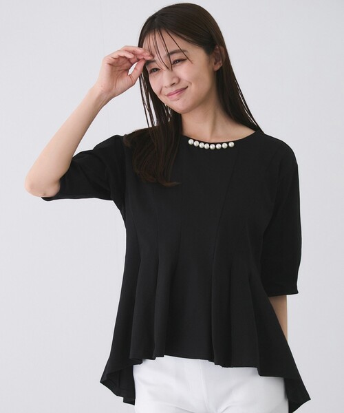 Jayro(ジャイロ)の「パール付きペプラムカットソー(Tシャツ/カットソー・レディース・ブラック/ホワイト・FREE)」の4枚目の写真