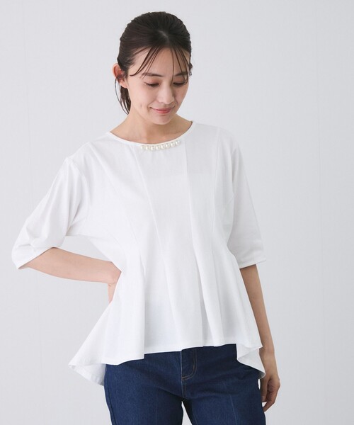 Jayro(ジャイロ)の「パール付きペプラムカットソー(Tシャツ/カットソー・レディース・ブラック/ホワイト・FREE)」の6枚目の写真