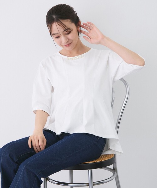Jayro(ジャイロ)の「パール付きペプラムカットソー(Tシャツ/カットソー・レディース・ブラック/ホワイト・FREE)」の9枚目の写真