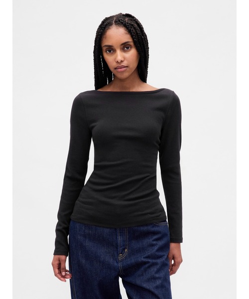 GAP（ギャップ）の「モダン ボートネックTシャツ（Tシャツ/カットソー・レディース・グレー/ブラウン/ホワイト/ブラック・XS/S/M/L/XL/XXS）」の3枚目の写真