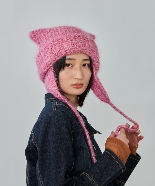 OVERRIDE（オーバーライド）の「OVERRIDE  KNIT FLUFFY CAT GUIDE / オーバーライド（ニットキャップ/ビーニー・レディース・ブラック/ピンク/ホワイト/ブルー・57~59cm）」の19枚目の写真