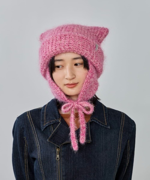 OVERRIDE（オーバーライド）の「OVERRIDE  KNIT FLUFFY CAT GUIDE / オーバーライド（ニットキャップ/ビーニー・レディース・ブラック/ピンク/ホワイト/ブルー・57~59cm）」の20枚目の写真