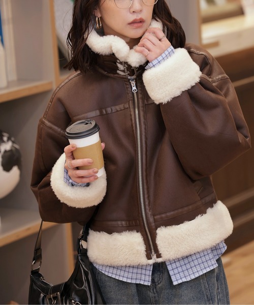 FREE'S MART（フリーズマート）の「◆ボンバージャケット【動画有】（ブルゾン・レディース・ブラウン/ブラック系その他/ブラック・SMALL/MEDIUM）」の4枚目の写真