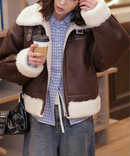 FREE'S MART（フリーズマート）の「◆ボンバージャケット【動画有】（ブルゾン・レディース・ブラウン/ブラック系その他/ブラック・SMALL/MEDIUM）」の9枚目の写真