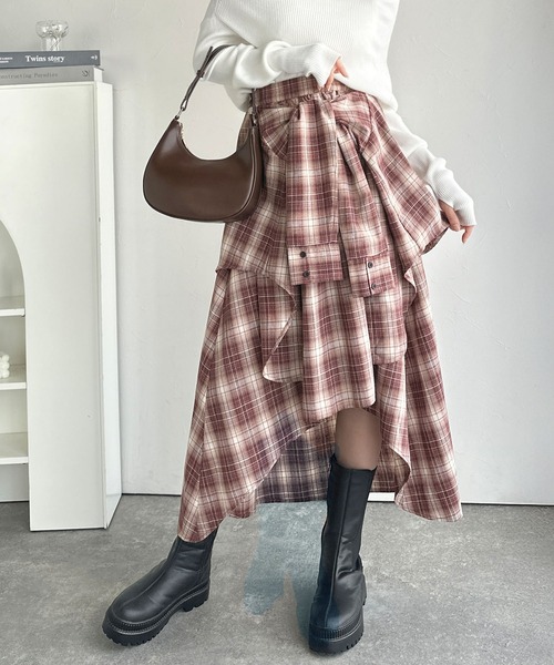 mily bilet(ミウィビレット)の「【mily bilet】旬のレイヤード風スタイルが楽しめる!シャツ巻き風チェック柄スカート(ロング丈)(スカート・レディース・ネイビー/ブラック/レッド・SMALL/MEDIUM/LARGE/X-LARGE)」の12枚目の写真