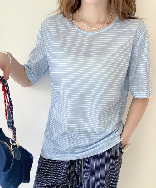 by LEGNA(バイレグナ)の「シアー半袖Tシャツ(Tシャツ/カットソー・レディース・グレー系/アイボリー系/ホワイト系/ブラック/アイボリー/スカイブルー/ホワイト/ライトグレー/ライトグレー系/スカイブルー系/ピンク/ピンク系/ブラック系/ブルー系/イエロー/ブルー/ホワイト×イエロー/ホワイト×ブルー/ホワイト×グレー/ブラック×ホワイト・M-Short/L-Short/FREE/MEDIUM/LARGE)」の4枚目の写真