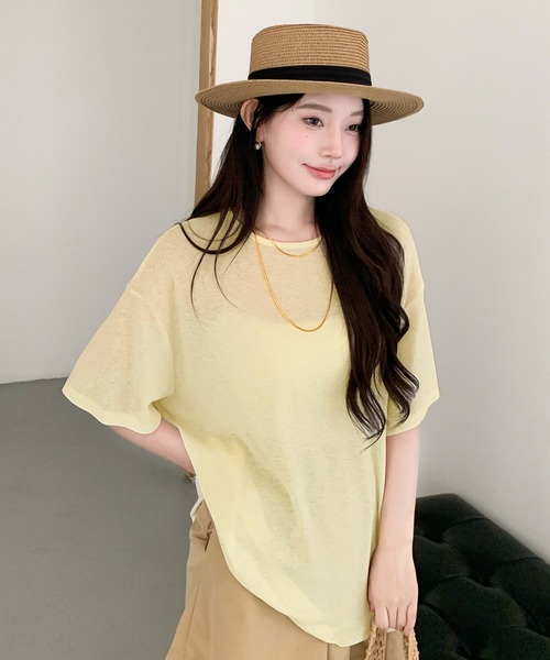 by LEGNA(バイレグナ)の「シアー半袖Tシャツ(Tシャツ/カットソー・レディース・グレー系/アイボリー系/ホワイト系/ブラック/アイボリー/スカイブルー/ホワイト/ライトグレー/ライトグレー系/スカイブルー系/ピンク/ピンク系/ブラック系/ブルー系/イエロー/ブルー/ホワイト×イエロー/ホワイト×ブルー/ホワイト×グレー/ブラック×ホワイト・M-Short/L-Short/FREE/MEDIUM/LARGE)」の18枚目の写真
