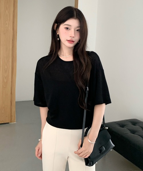 by LEGNA(バイレグナ)の「シアー半袖Tシャツ(Tシャツ/カットソー・レディース・グレー系/アイボリー系/ホワイト系/ブラック/アイボリー/スカイブルー/ホワイト/ライトグレー/ライトグレー系/スカイブルー系/ピンク/ピンク系/ブラック系/ブルー系/イエロー/ブルー/ホワイト×イエロー/ホワイト×ブルー/ホワイト×グレー/ブラック×ホワイト・M-Short/L-Short/FREE/MEDIUM/LARGE)」の1枚目の写真